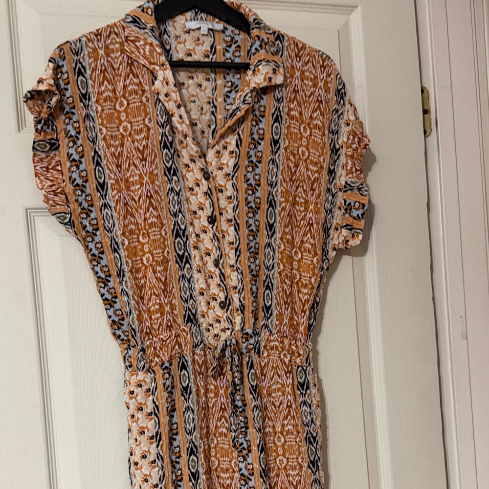💋💋sold 💋💋Olivaceous Boho Stripe Print Women's Dress - Rust Multi